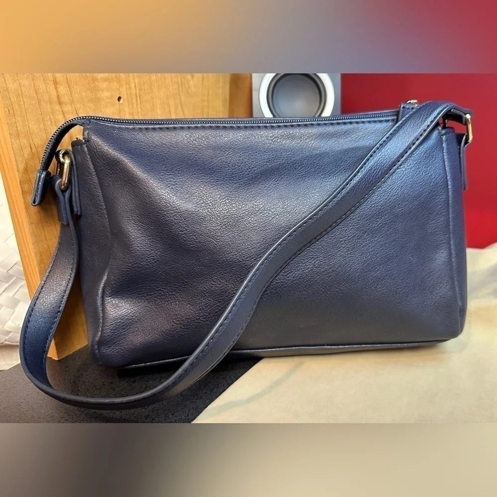 Tommy Hilfiger Navy Blue Faux Leather Small Shoulder Bag